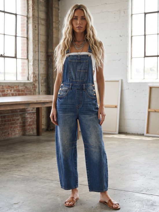 Bluivy Denim - NWT Bluivy Denim Dark Wash Barrel Relaxed Fit Boho Overalls